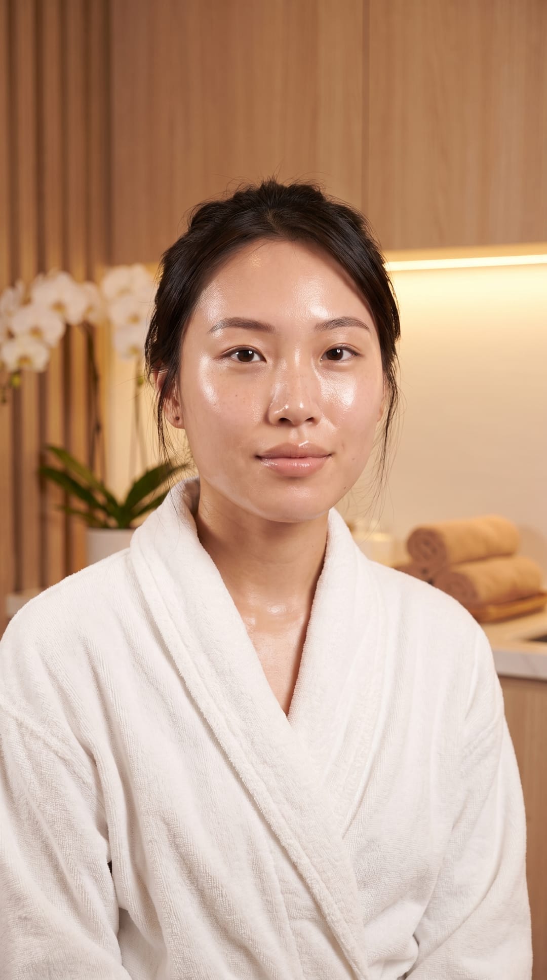Soft luminosity on calm skin after a cosmetic brightening facial in Cheras